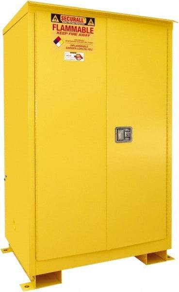 Securall Cabinets - 2 Door, 2 Shelf, Yellow Steel Standard Safety Cabinet for Flammable and Combustible Liquids - 69" High x 43" Wide x 31" Deep, Manual Closing Door, 3 Point Key Lock, 90 Gal Capacity - USA Tool & Supply