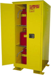 Securall Cabinets - 2 Door, 2 Shelf, Yellow Steel Standard Safety Cabinet for Flammable and Combustible Liquids - 69" High x 31" Wide x 31" Deep, Manual Closing Door, 3 Point Key Lock, 60 Gal Capacity - USA Tool & Supply