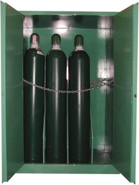 Securall Cabinets - 1 Door, Green Steel Standard Safety Cabinet for Flammable and Combustible Liquids - 65" High x 43" Wide x 34" Deep, Manual Closing Door, 3 Point Key Lock, H Cylinder Capacity - USA Tool & Supply