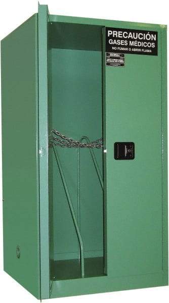 Securall Cabinets - 2 Door, Green Steel Standard Safety Cabinet for Flammable and Combustible Liquids - 65" High x 34" Wide x 34" Deep, Manual Closing Door, 3 Point Key Lock, H Cylinder Capacity - USA Tool & Supply