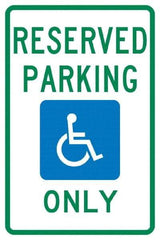 NMC - "Reserved Parking Only", "Handicap Symbol", 12" Wide x 18" High, Aluminum ADA Signs - 0.04" Thick, Green & Blue on White, Rectangle, Post Mount - USA Tool & Supply