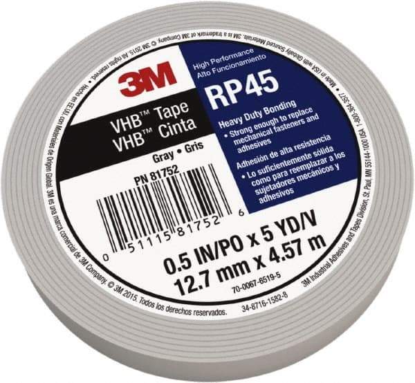 3M - 3/4" x 5 Yd Acrylic Adhesive Double Sided Tape - 0.04" Thick, Polyethylene Foam Liner, Series RP45 - USA Tool & Supply