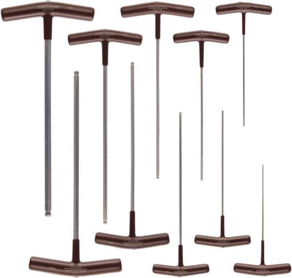 Paramount - 10 Piece T-Handle Cushion Grip Ball End Hex Key Set - Hex Range 3/32 to 3/8", Protanium High Torque Steel - USA Tool & Supply