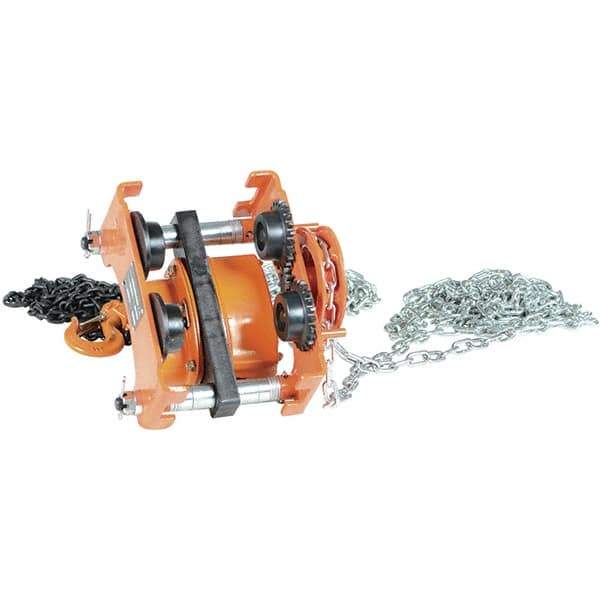 Vestil - 0.5 Ton Capacity Low Headroom Geared Trolley - 2" to 6" Flange Width - USA Tool & Supply