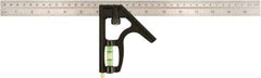 Johnson Level & Tool - 2 Piece, 16" Combination Square Set - 1/16 & 1/8" (Inch/Metric) Graduation, Stainless Steel Blade, Cast Zinc Head - USA Tool & Supply