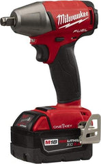 Milwaukee Tool - 1/2" Drive 18 Volt Pistol Grip Cordless Impact Wrench & Ratchet - 2,500 RPM, 0 to 3,200 BPM, 220 Ft/Lb Torque, 2 Lithium-Ion Batteries Included - USA Tool & Supply