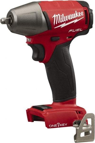 Milwaukee Tool - 3/8" Drive 18 Volt Pistol Grip Cordless Impact Wrench & Ratchet - 2,500 RPM, 0 to 3,200 BPM, 210 Ft/Lb Torque, Lithium-Ion Batteries Not Included - USA Tool & Supply