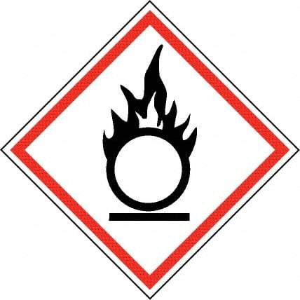 NMC - Hazardous Materials Label, Header: Oxidizer Warning - Legend: GHS - Graphic, English, Black & Red, 4" Long x 4" High, No Coating - USA Tool & Supply