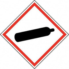 NMC - Hazardous Materials Label, Header: Compressed Gas Warning - Legend: GHS - Graphic, English, Black & Red, 4" Long x 4" High, No Coating - USA Tool & Supply