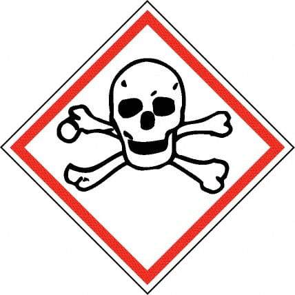 NMC - Hazardous Materials Label, Header: Toxic Warning - Legend: GHS - Graphic, English, Black & Red, 4" Long x 4" High, No Coating - USA Tool & Supply