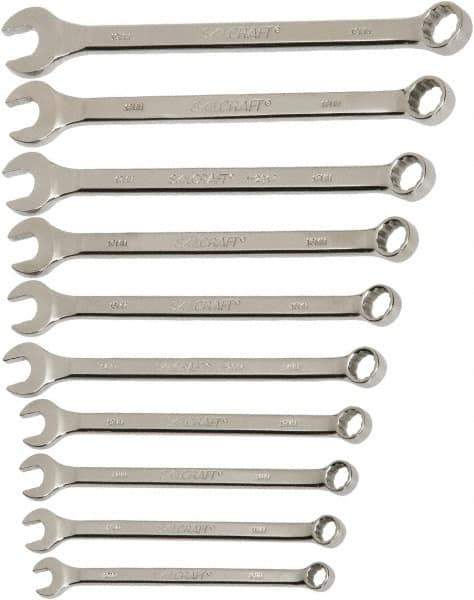Ability One - 11 Piece, 3/8" to 1", 12 Point Combination Wrench Set - Inch Measurement Standard, Chrome Finish - USA Tool & Supply