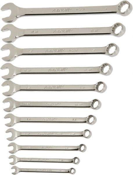 Ability One - 10 Piece, 10mm to 19mm, 12 Point Combination Wrench Set - Metric Measurement Standard, Chrome Finish - USA Tool & Supply