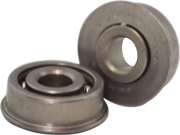 USDI - 1 Row, 7/8" OD, 5/16" Bore Diam, Round Open Conveyor Roller Bearing - 45 Lb Capacity, 550 Max RPM, with Flange, Steel with Steel Housing - USA Tool & Supply