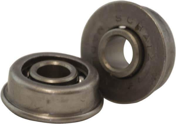 USDI - 1 Row, 11/16" OD, 1/4" Bore Diam, Round Open Conveyor Roller Bearing - 35 Lb Capacity, 550 Max RPM, with Flange, Steel with Steel Housing - USA Tool & Supply