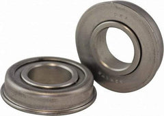 USDI - 1 Row, 1-1/8" OD, 1/2" Bore Diam, Round Double Seal Conveyor Roller Bearing - 80 Lb Capacity, 550 Max RPM, with Flange, Steel with Steel Housing - USA Tool & Supply