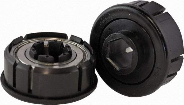USDI - 1 Row, 2.262" OD, 11/16" Hex Double Seal Conveyor Roller Bearing - 750 Lb Capacity, 550 Max RPM, with Flange, Steel with Plastic, Zinc Housing - USA Tool & Supply