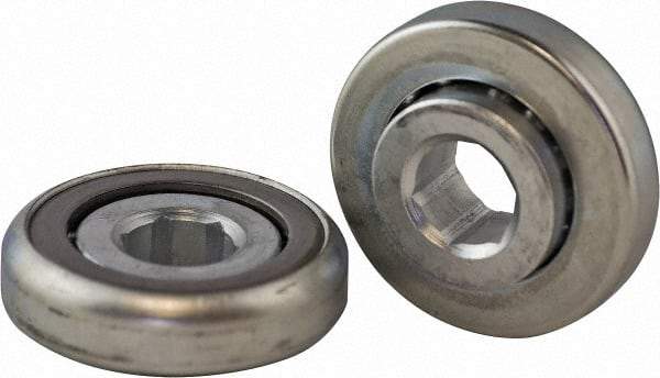 USDI - 1 Row, 2.321" OD, 11/16" Hex Open Conveyor Roller Bearing - 600 Lb Capacity, 550 Max RPM, Steel with Zinc Housing - USA Tool & Supply