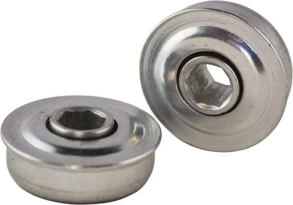 USDI - 1 Row, 1.53" OD, 7/16" Hex Double Seal Conveyor Roller Bearing - 145 Lb Capacity, 550 Max RPM, with Flange, Steel with Zinc Housing - USA Tool & Supply