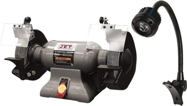 Jet - 8" Wheel Diam x 1" Wheel Width, 1 hp Grinder - 0.63" Arbor Hole Diam, 1 Phase, 3,450 Max RPM, 115 Volts - USA Tool & Supply