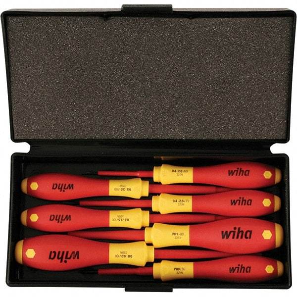 Wiha - 7 Piece Slotted, Phillips & Square Screwdriver Set - Bit Sizes: Philips #0 & #1, Comes in Box - USA Tool & Supply