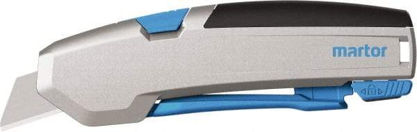 Martor USA - Springback Retractable Utility Knife - 1" Carbon Steel Blade, Silver & Blue Aluminum Handle, 1 Blade Included - USA Tool & Supply