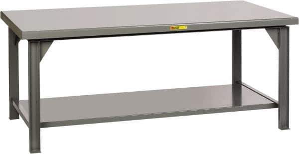 Little Giant - 72 Wide x 36" Deep x 34" High, 7 Gauge Steel Workbench - Fixed Legs, Gray - USA Tool & Supply