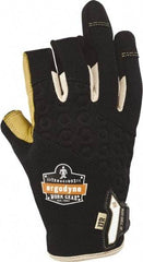 Ergodyne - Size L (9) Polyester Blend Work Gloves - For Mechanic's & Lifting, Uncoated, Hook & Loop Cuff, (3) Half Fingered/(2) Full Fingered, Black/Tan, Paired - USA Tool & Supply