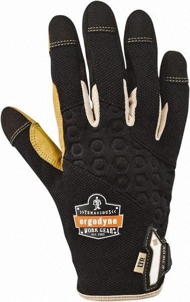 Ergodyne - Size S (7) Polyester Blend Work Gloves - For Mechanic's & Lifting, Uncoated, Hook & Loop Cuff, Full Fingered, Black/Tan, Paired - USA Tool & Supply