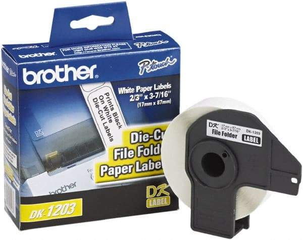 Brother - 0.66" Wide x 3.4" Long, White Paper File Folder Label - For PC Label Printers - USA Tool & Supply