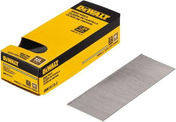 DeWALT - 18 Gauge 1-3/4" Long Brad Nails for Power Nailers - Steel, Bright Finish, Smooth Shank, Straight Stick Collation, Brad Head, Chisel Point - USA Tool & Supply