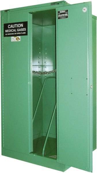 Securall Cabinets - 1 Door, Green Steel Standard Safety Cabinet for Flammable and Combustible Liquids - 46" High x 43" Wide x 18" Deep, Self Closing Door, 3 Point Key Lock, H Cylinder Capacity - USA Tool & Supply