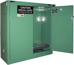 Securall Cabinets - 2 Door, Green Steel Standard Safety Cabinet for Flammable and Combustible Liquids - 46" High x 43" Wide x 18" Deep, Self Closing Door, 3 Point Key Lock, D, E Cylinder Capacity - USA Tool & Supply