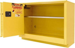 Securall Cabinets - 2 Door, 1 Shelf, Yellow Steel Under the Counter Safety Cabinet for Flammable and Combustible Liquids - 35-5/8" High x 47" Wide x 22" Deep, Sliding Door, 3 Point Key Lock, 36 Gal Capacity - USA Tool & Supply