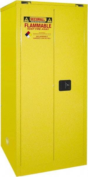 Securall Cabinets - 2 Door, 2 Shelf, Yellow Steel Standard Safety Cabinet for Flammable and Combustible Liquids - 67" High x 31" Wide x 31" Deep, Self Closing Door, 3 Point Key Lock, 60 Gal Capacity - USA Tool & Supply