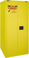 Securall Cabinets - 2 Door, 2 Shelf, Yellow Steel Standard Safety Cabinet for Flammable and Combustible Liquids - 67" High x 31" Wide x 31" Deep, Self Closing Door, 3 Point Key Lock, 60 Gal Capacity - USA Tool & Supply