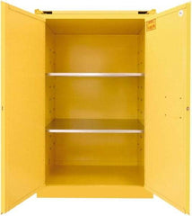 Securall Cabinets - 2 Door, 2 Shelf, Yellow Steel Standard Safety Cabinet for Flammable and Combustible Liquids - 67" High x 43" Wide x 31" Deep, Self Closing Door, 3 Point Key Lock, 90 Gal Capacity - USA Tool & Supply