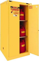 Securall Cabinets - 2 Door, 2 Shelf, Yellow Steel Standard Safety Cabinet for Flammable and Combustible Liquids - 67" High x 31" Wide x 31" Deep, Self Closing Door, 3 Point Key Lock, 60 Gal Capacity - USA Tool & Supply