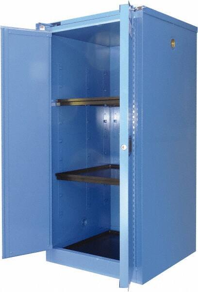 Securall Cabinets - 2 Door, 2 Shelf, Blue Steel Standard Safety Cabinet for Corrosive Chemicals - 67" High x 31" Wide x 31" Deep, Self Closing Door, 3 Point Key Lock, 60 Gal Capacity - USA Tool & Supply