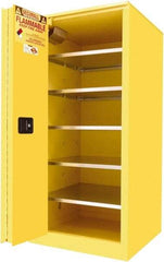 Securall Cabinets - 2 Door, 5 Shelf, Yellow Steel Standard Safety Cabinet for Flammable and Combustible Liquids - 65" High x 31" Wide x 31" Deep, Sliding Door, 3 Point Key Lock, 120 Gal Capacity - USA Tool & Supply