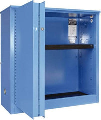 Securall Cabinets - 2 Door, 1 Shelf, Blue Steel Standard Safety Cabinet for Corrosive Chemicals - 44" High x 43" Wide x 18" Deep, Sliding Door, 3 Point Key Lock, 30 Gal Capacity - USA Tool & Supply