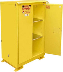 Securall Cabinets - 2 Door, 2 Shelf, Yellow Steel Standard Safety Cabinet for Flammable and Combustible Liquids - 71" High x 43" Wide x 31" Deep, Self Closing Door, 3 Point Key Lock, 90 Gal Capacity - USA Tool & Supply