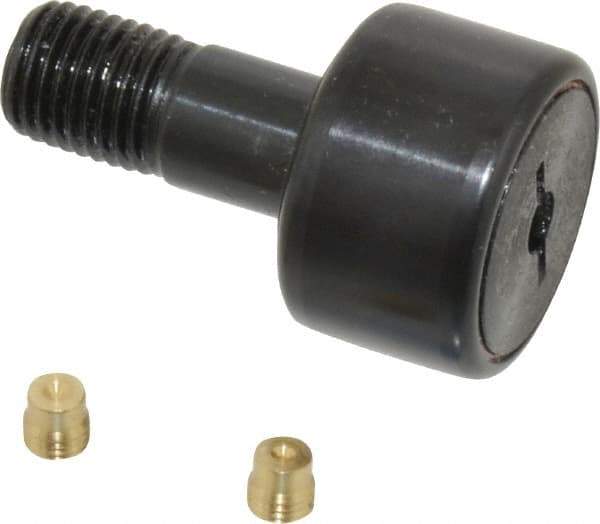 Accurate Bushing - 1" Roller Diam x 5/8" Width, 7/16" Stud Diam x 1" Length, Stud Cam Follower - Steel, 1/2" Thread Length, 7/16-20 Thread, 1-5/8" OAL, 3,030 Lb Dynamic Cap, 3,100 Lb Static Cap - USA Tool & Supply