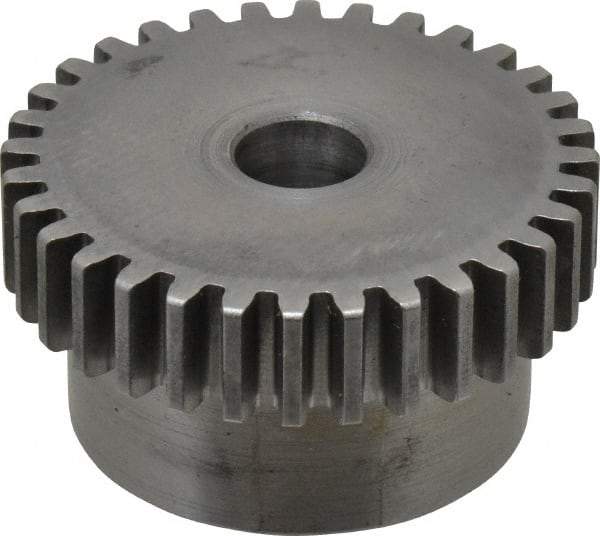 Boston Gear - 20 Pitch, 1.6" Pitch Diam, 32 Tooth Spur Gear - 3/8" Face Width, 3/8" Bore Diam, 1.32" Hub Diam, 14.5° Pressure Angle, Steel - USA Tool & Supply