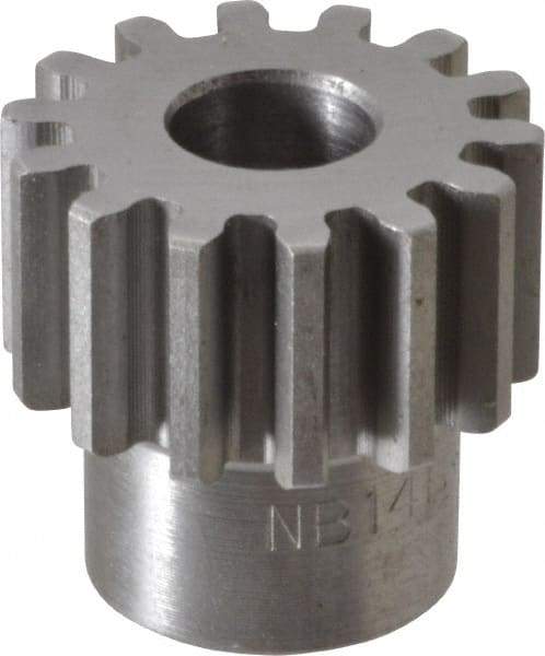 Boston Gear - 16 Pitch, 7/8" Pitch Diam, 14 Tooth Spur Gear - 1/2" Face Width, 3/8" Bore Diam, 0.69" Hub Diam, 14.5° Pressure Angle, Steel - USA Tool & Supply