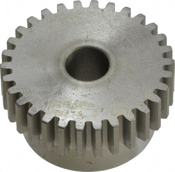 Boston Gear - 16 Pitch, 1-7/8" Pitch Diam, 30 Tooth Spur Gear - 1/2" Face Width, 1/2" Bore Diam, 1.58" Hub Diam, 14.5° Pressure Angle, Steel - USA Tool & Supply