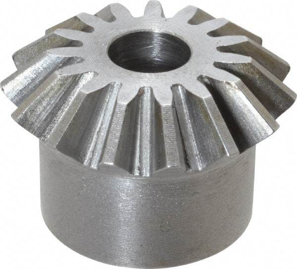 Boston Gear - 12 Pitch, 1-1/4" Pitch Diam, 15 Tooth Miter Gear - 0.29" Face Width, 3/8" Bore Diam, 1" Hub Diam, 20° Pressure Angle, Steel - USA Tool & Supply