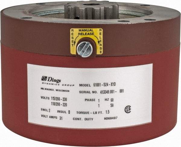 Dings Dynamics Group - 115/230 Volts at 60 Hertz, 1-1/2 Ft./Lb. Torque Disc Brake - 56C Frame, 5/8" Hub Bore, NEMA 2 Enclosure - USA Tool & Supply