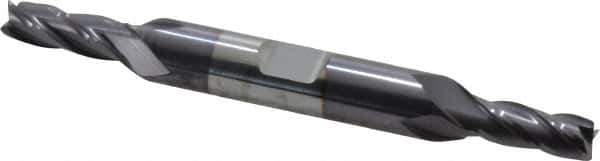 Niagara Cutter - 1/4", 5/8" LOC, 3/8" Shank Diam, 3-3/8" OAL, 4 Flute, Solid Carbide Square End Mill - Double End, TiAlN Finish, Spiral Flute, 30° Helix, Centercutting, Right Hand Cut, Right Hand Flute, Series CD430 - USA Tool & Supply