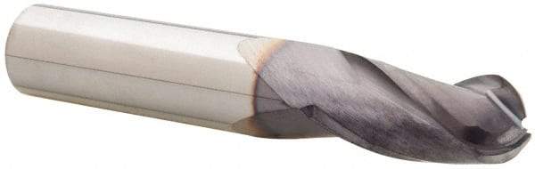 Niagara Cutter - 15/32" Diam, 1" LOC, 3 Flute Solid Carbide Ball End Mill - TiAlN Finish, Single End, 3" OAL, 1/2" Shank Diam, Spiral Flute - USA Tool & Supply