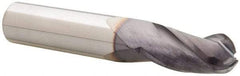 Niagara Cutter - 15/32" Diam, 1" LOC, 3 Flute Solid Carbide Ball End Mill - TiAlN Finish, Single End, 3" OAL, 1/2" Shank Diam, Spiral Flute - USA Tool & Supply